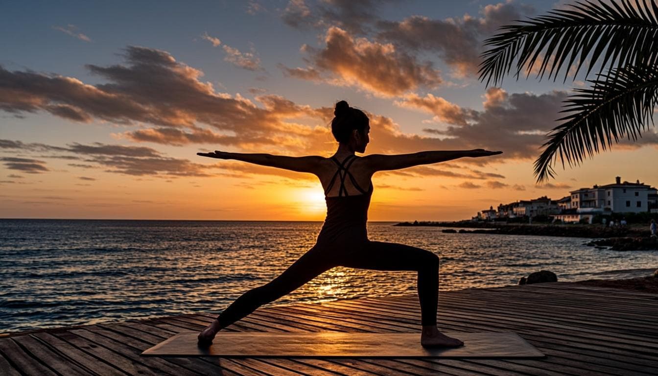 Práctica de yoga al atardecer frente al mar Caribe en Cartagena